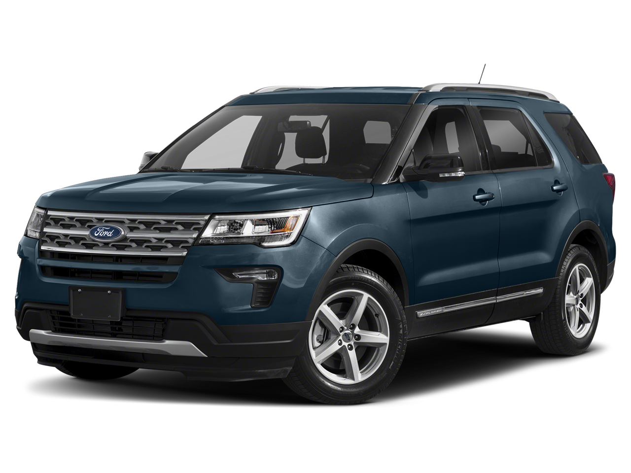 2019 Ford Explorer XLT in Blue Metallic — front three-quarter view