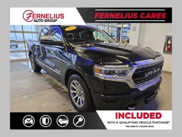 2019 RAM 1500 Limited in Diamond Black Crystal Pearlcoat — front three-quarter view